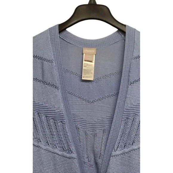Chicos Ruana Womens Large/ XL Blue Open Front Pointelle Knit Textured Sw… - Picture 6 of 8